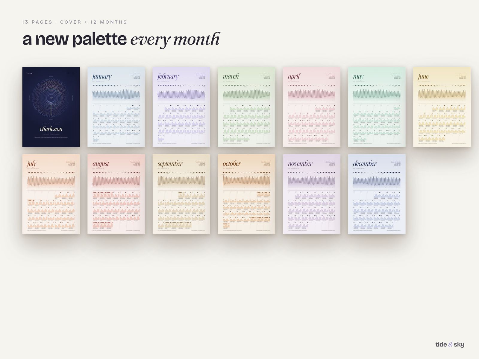 twelve months, each with its own palette